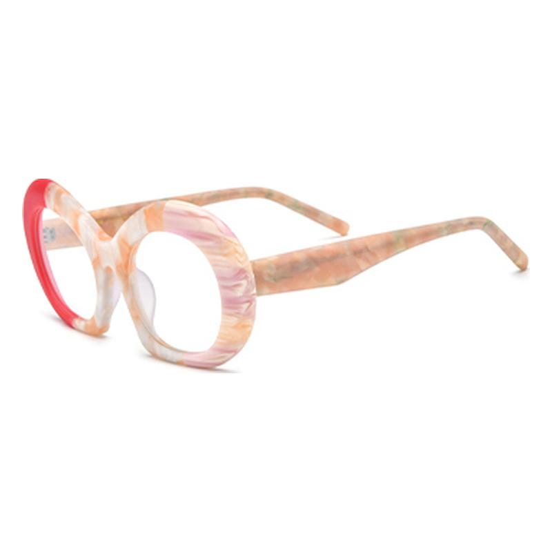 Oversized Matte Acetate Round Optical Glasses Frame - Red Pink - MCROONS