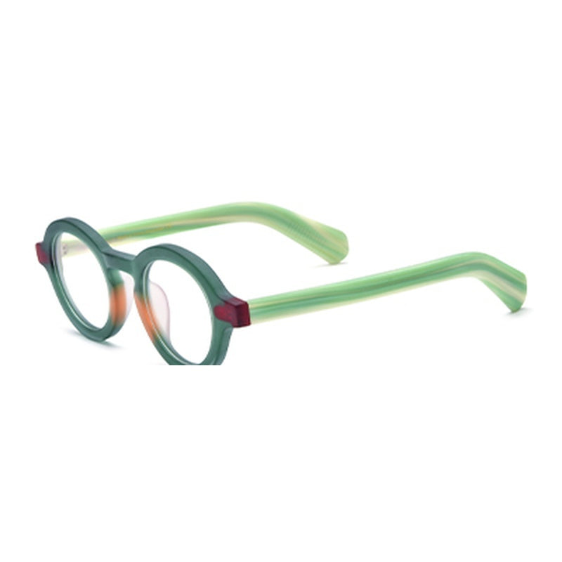 Tie-Dye Multicolour Round Acetate Optical Glasses Frame - Green - MCROONS