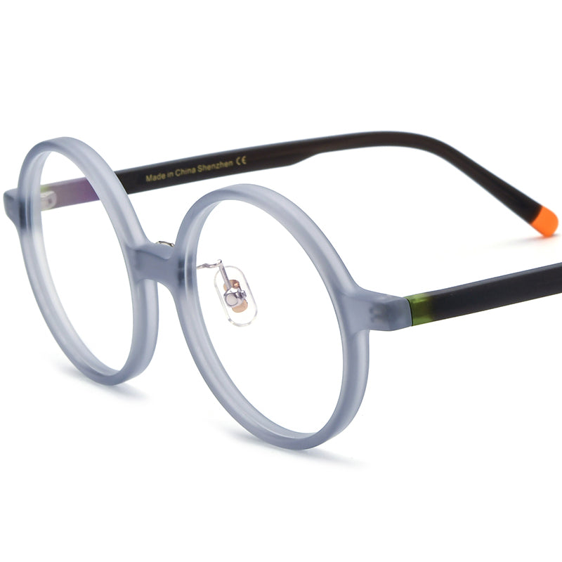 Retro Round Matte Acetate Optical Glasses Frame - Matte Transparent Gray - MCROONS