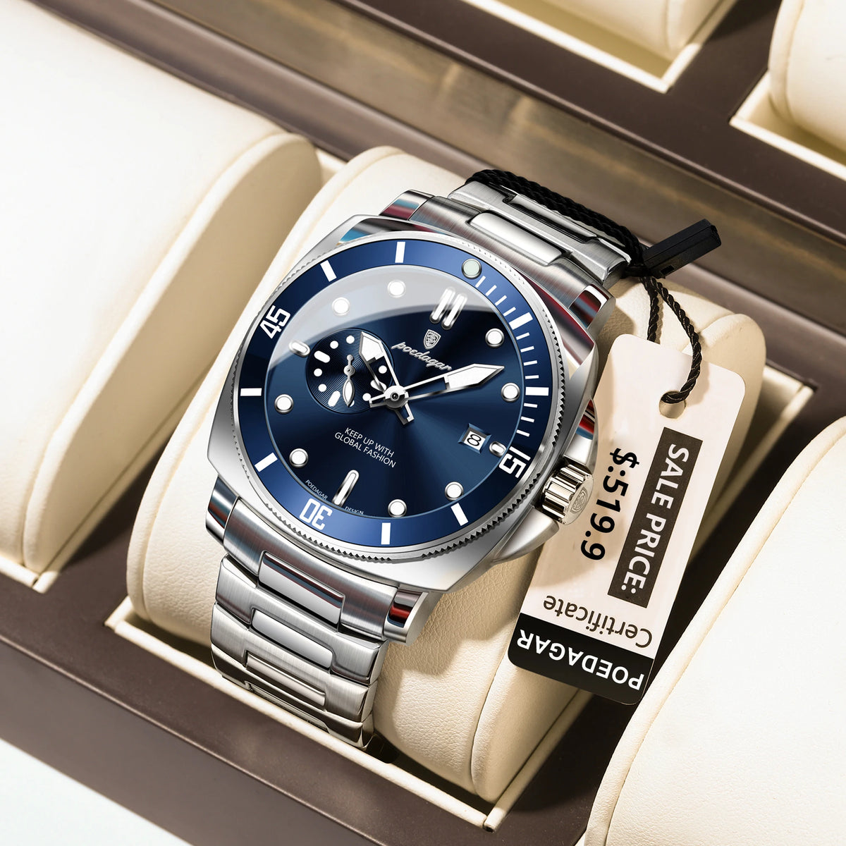 Poedagar 873 Men's Luxury Quartz Watch – Stainless Steel Band, Waterproof, Luminous, Date