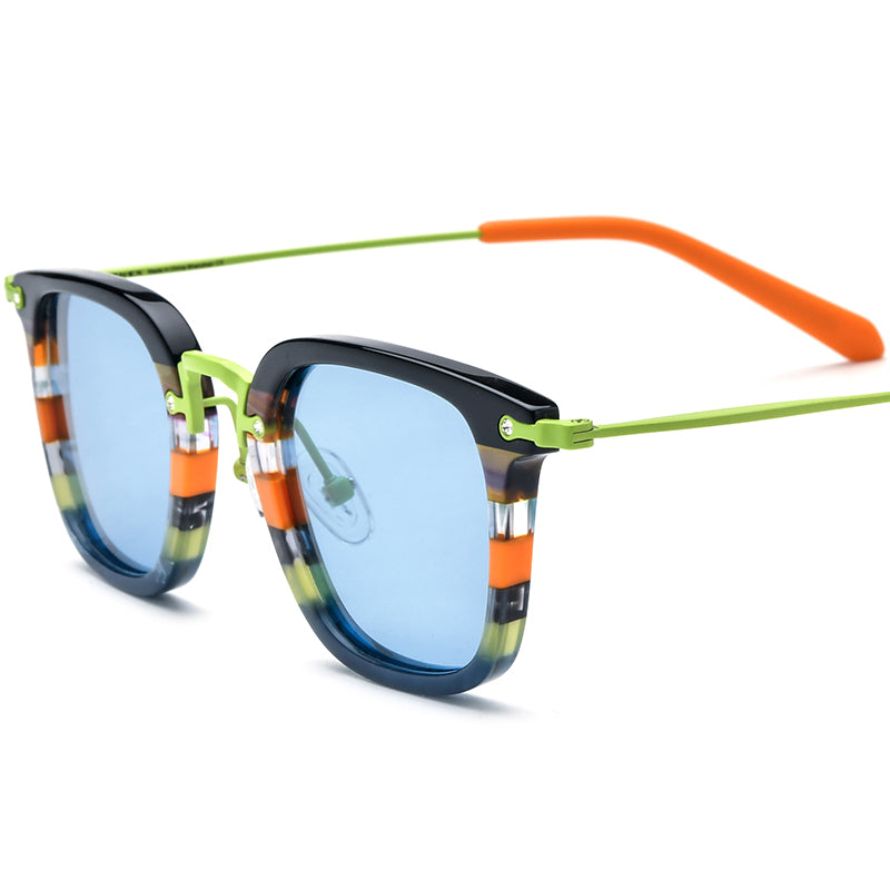Mirrored Acetate Titanium Square Sunglasses - Gray Blue Lens - MCROONS
