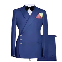Men's 2-Piece Business Suit Notched Lapel Jacket Trousers Double Breasted Closure Worsted Fabric Formal Office Wedding Tux