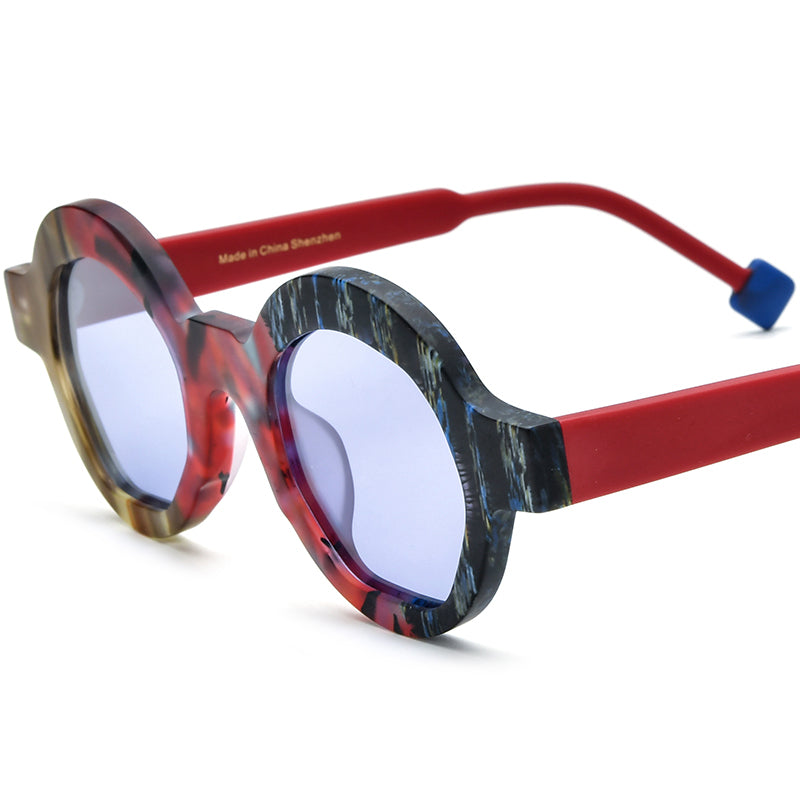 Retro Polarized Round Sunglasses - Matte Red Purple Lens - MCROONS