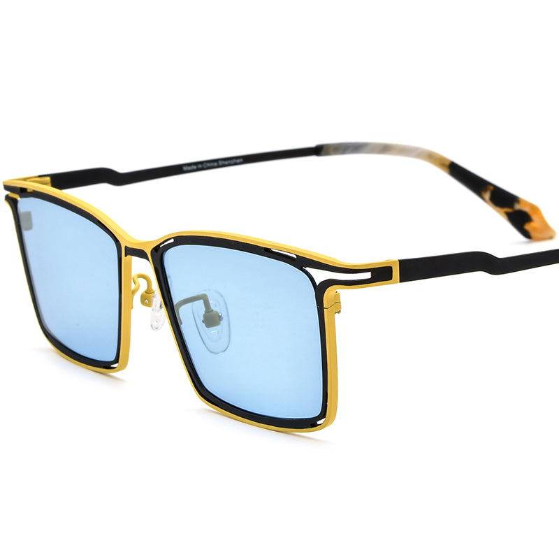 Colourful Titanium Square Polarised Sunglasses Retro - MCROONS - Yellow Black Frame Blue Lens