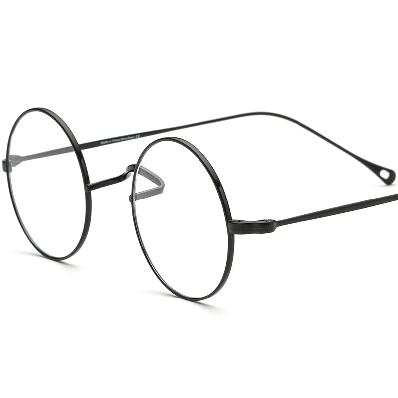 Retro Round Titanium Optical Glasses Frame - Black - MCROONS