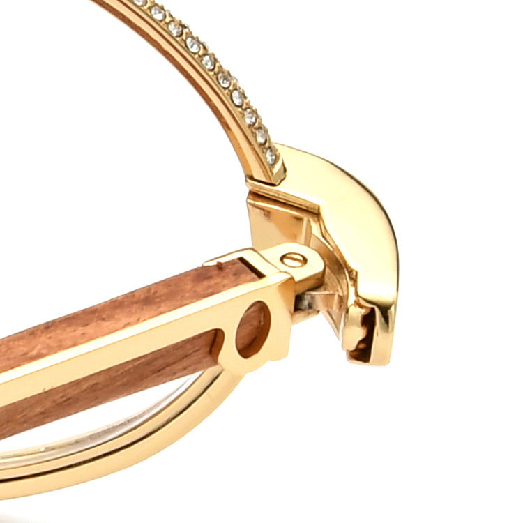 Crystal-Paved Wood Round Optical Glasses Frame - MCROONS - Hinge Detail