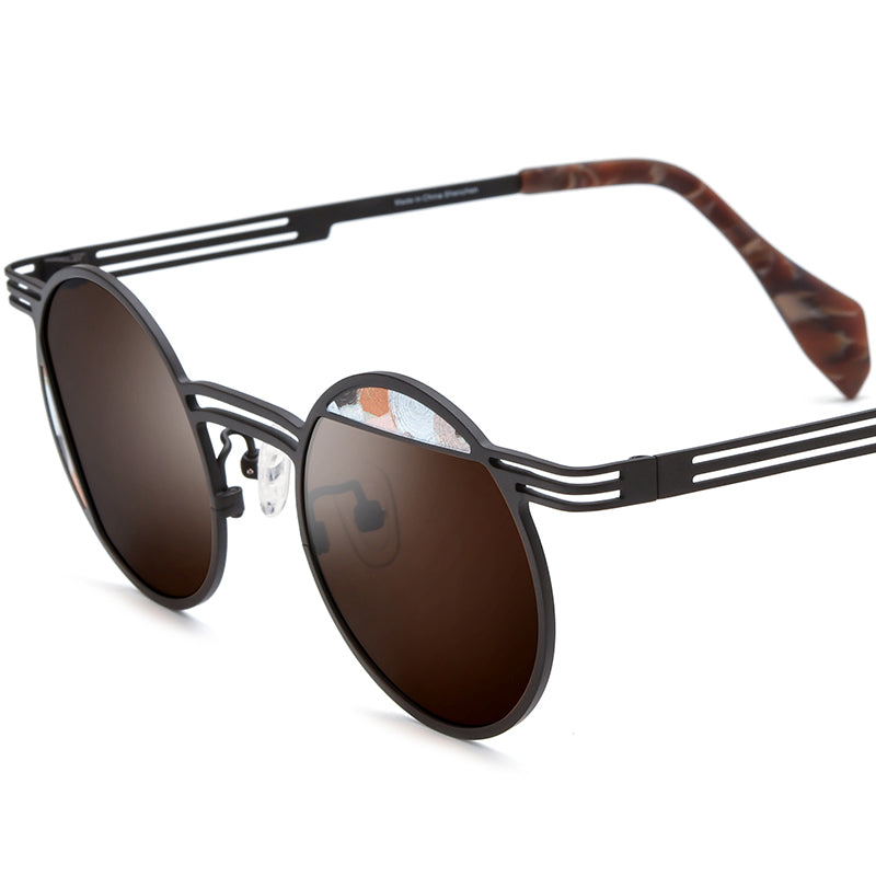 Colourful Titanium Round Sunglasses - Brown - MCROONS