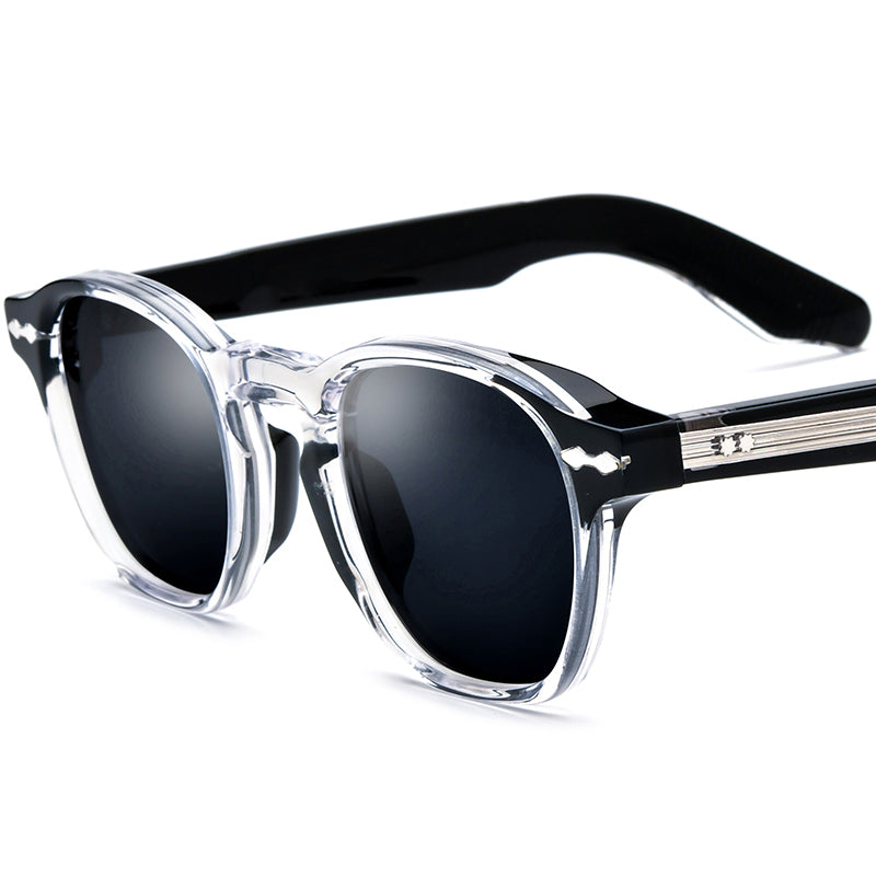 Vintage Square Acetate Polarized Mirrored Sunglasses - Transparent Black Gray Lens - MCROONS