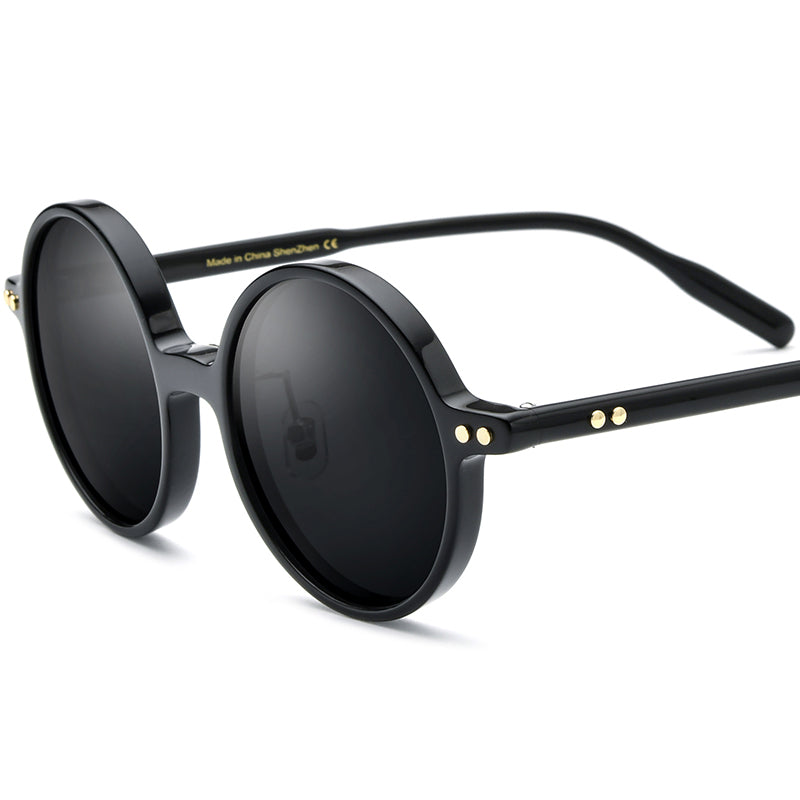 Retro Round Polarised Acetate Sunglasses - Black - MCROONS