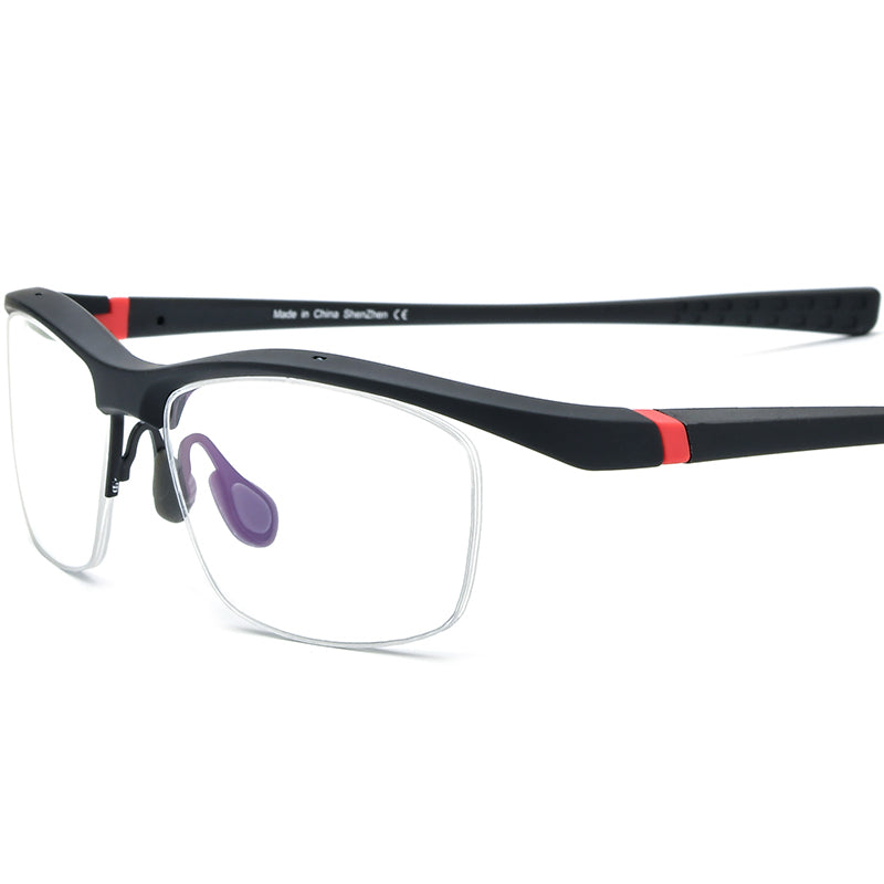 Sports Half-Rim Square TR90 Optical Glasses Frame - Black - MCROONS