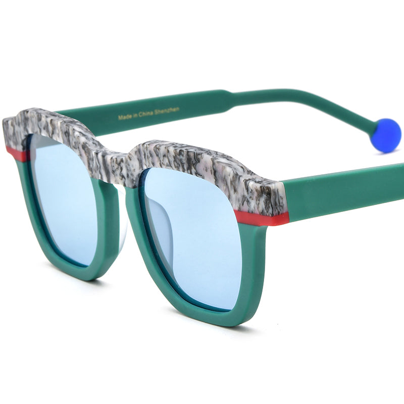 Vintage Square Matte Acetate Polarized Sunglasses UV400 - Green Blue Lens - MCROONS