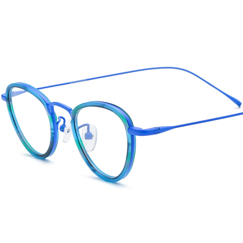 Vintage Acetate Titanium Cat Eye Optical Glasses - Blue - MCROONS