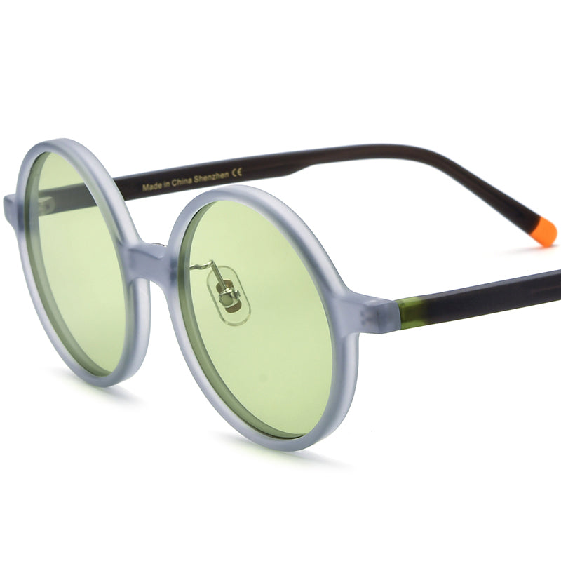 Vintage Multicolour Round Matte Acetate Polarized Sunglasses UV400 Gradient - Matte Transparent Gray Green Lens - MCROONS