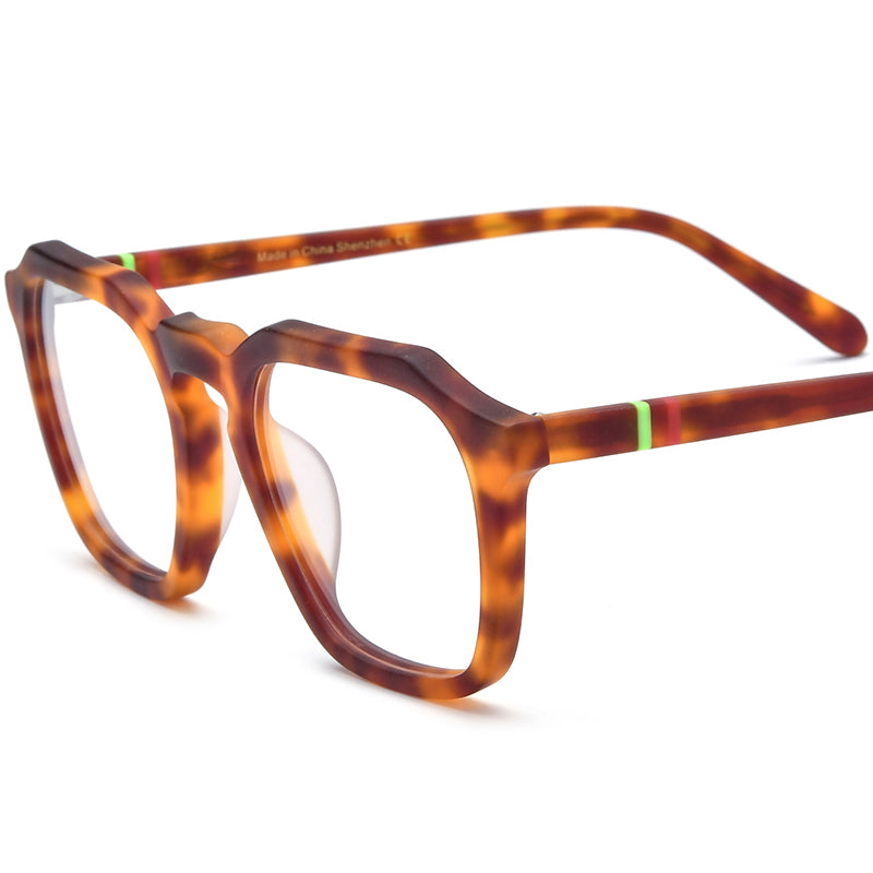 Vintage Matte Acetate Square Optical Glasses - Leopard Frame - MCROONS