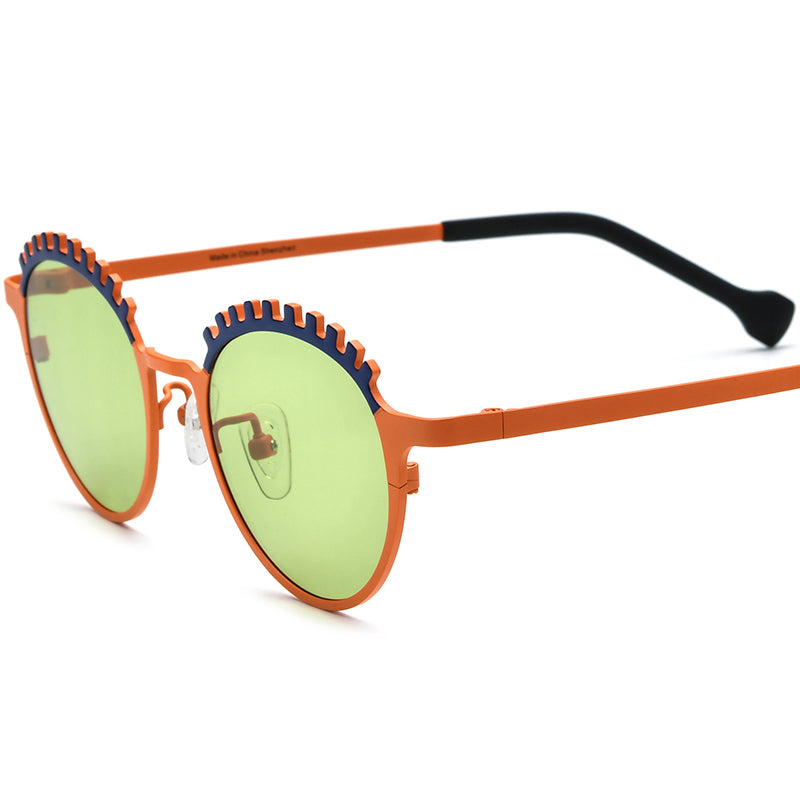 Colourful Titanium Cat Eye Polarised Sunglasses - Blue Orange Green Lens - MCROONS