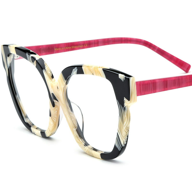 Retro Fashion Cat Eye Optical Frame Big Size - Black White - MCROONS
