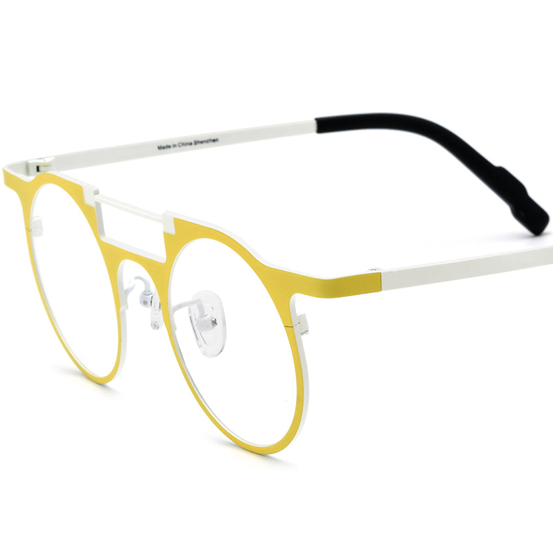 Colourful Titanium Round Optical Glasses Frame Designer - Yellow White - MCROONS