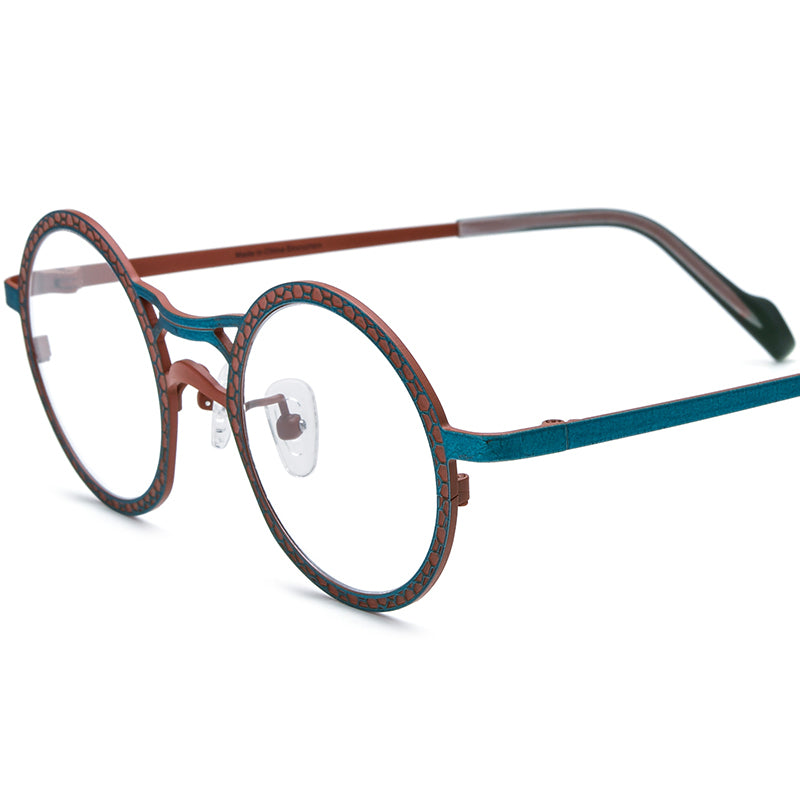 Matte Titanium Round Optical Glasses Frame Fashion - Matte Brown Blue - MCROONS