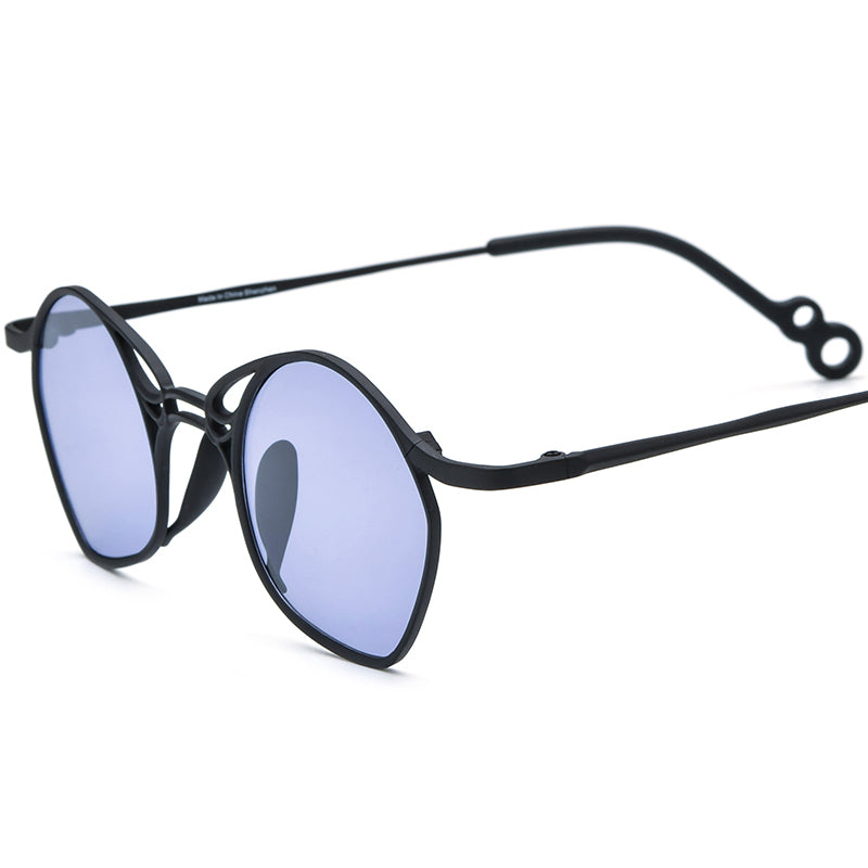 Colourful Titanium Irregular Polarised Sunglasses Fashion - Black Frame Purple Lens - MCROONS