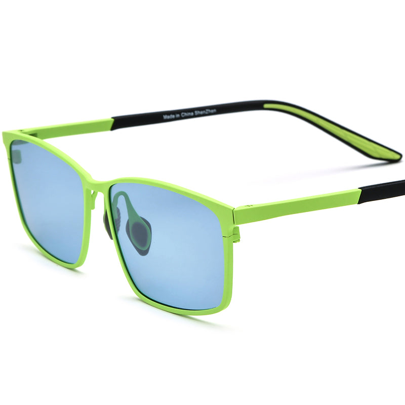 Pure Titanium Square Polarized Mirrored Sunglasses UV400 - Green Blue Lens - MCROONS