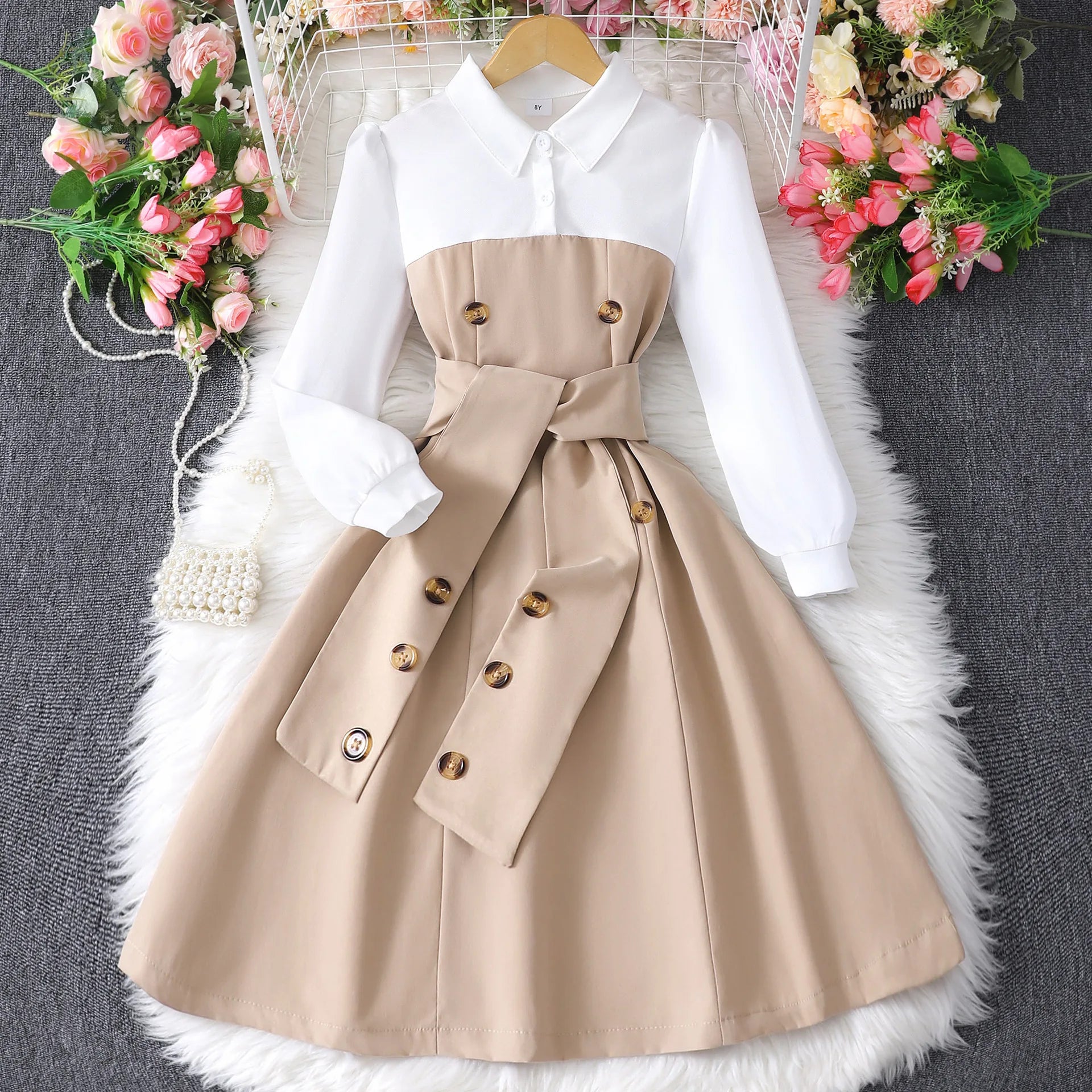Girls Korean-Style Colour Block Birthday Dress