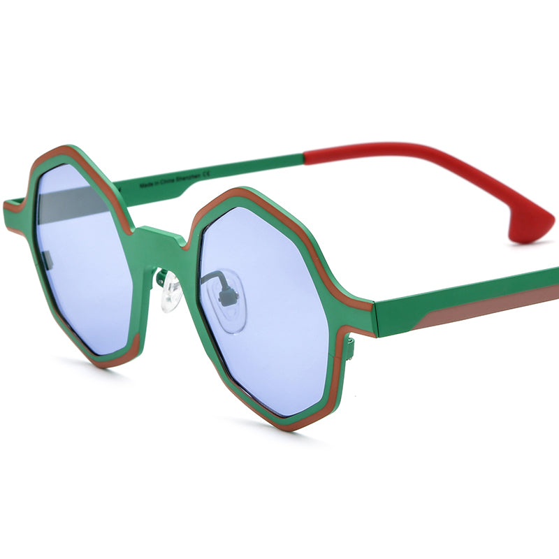 Colourful Titanium Polygon Polarised Sunglasses Vintage - Green - MCROONS