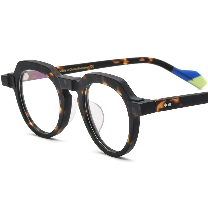 Retro Polygon Acetate Optical Glasses Frame - Dark Leopard - MCROONS
