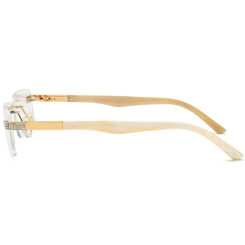 Diamante Rimless Square Buffalo Horn Optical Glasses Frame - MCROONS - Temple Detail