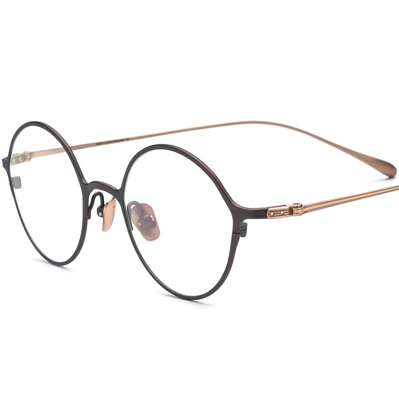 Pure Titanium Round Optical Glasses Frame - Brown - MCROONS