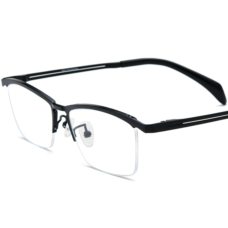 Titanium Square Semi-Rimless Glasses Frame Classic - MCROONS - Black
