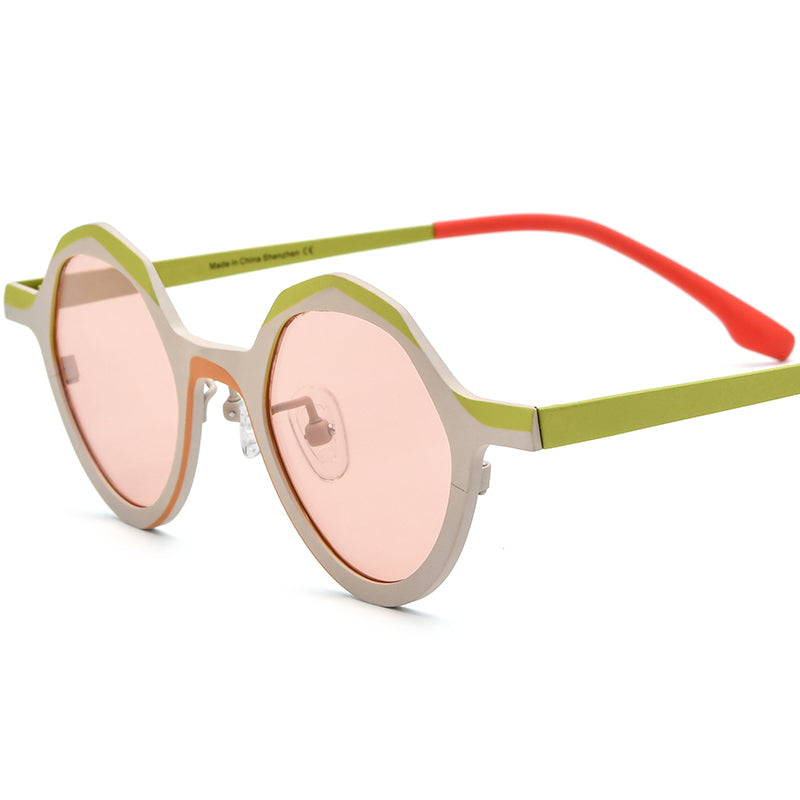 Colourful Titanium Polygon Polarised Sunglasses Retro - MCROONS - White Frame Pink Lens