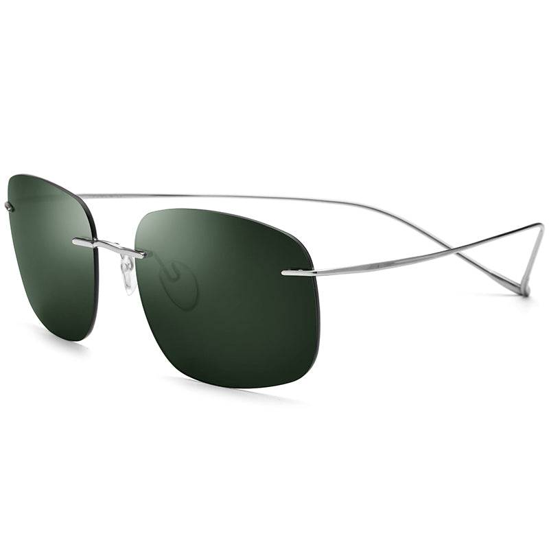 Rimless Titanium Square Polarized Sunglasses - Silver Dark Green - MCROONS