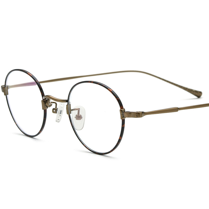Designer Lightweight Titanium Round Glasses - Brown - MCROONS