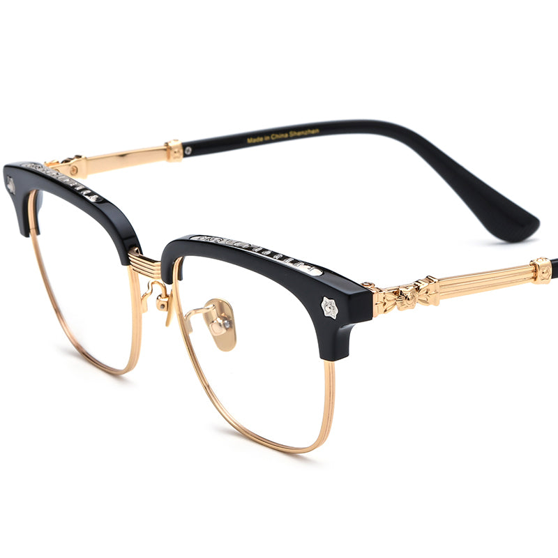 Chrome Acetate Square Optical Glasses Frame - Black Gold - MCROONS