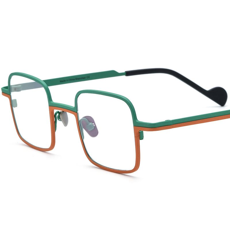 Titanium Square Optical Glasses Frame Retro Colourful - MCROONS - Matte Green Orange