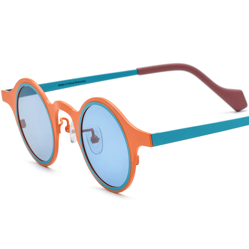 Colourful Titanium Round Polarised Sunglasses - Orange Frame Blue Lens - MCROONS