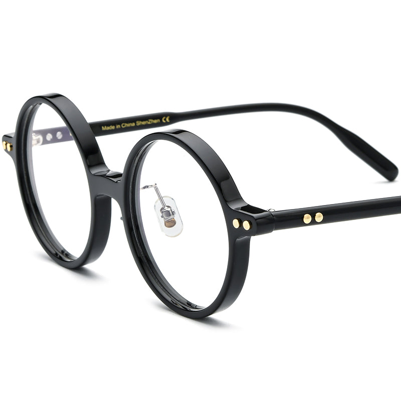 Vintage Round Acetate Optical Glasses Frame - Black - MCROONS