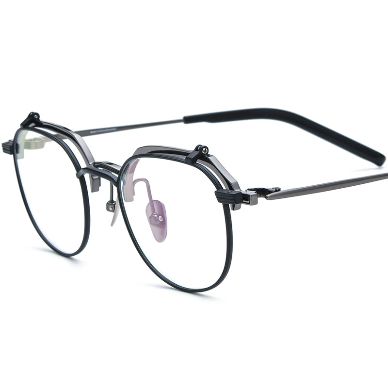 Square Titanium Optical Glasses Frame with Flip-Up Clip - MCROONS - Black Gray
