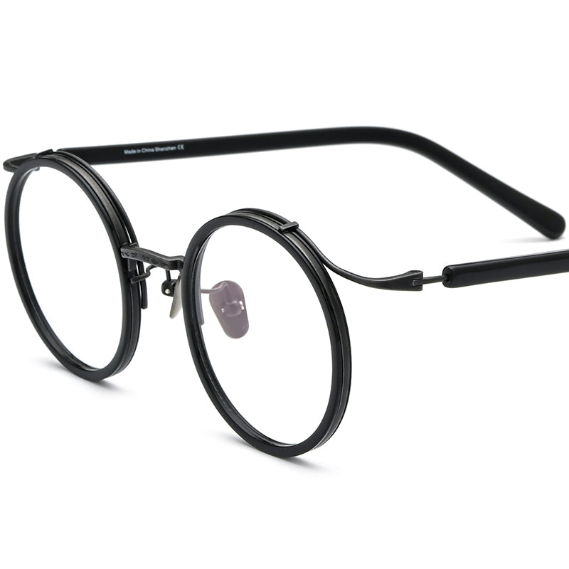 Classic Acetate Titanium Round Optical Glasses - Black - MCROONS