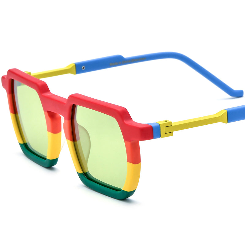 Matte Acetate Square Polarized Sunglasses Vintage - Red Yellow Green Lens - MCROONS