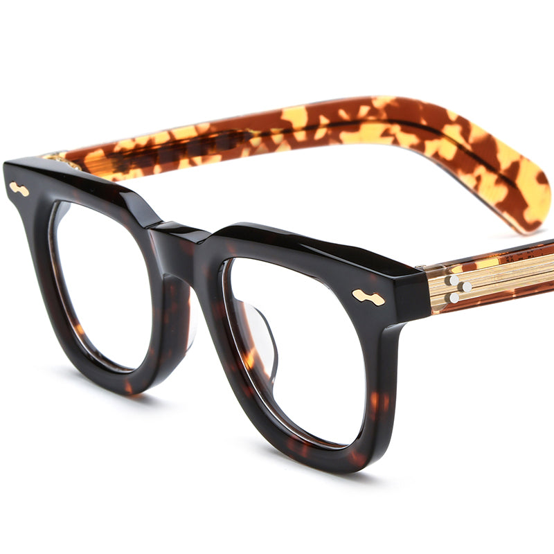 Retro Square Thick Acetate Optical Glasses Frame - Leopard Gold - MCROONS