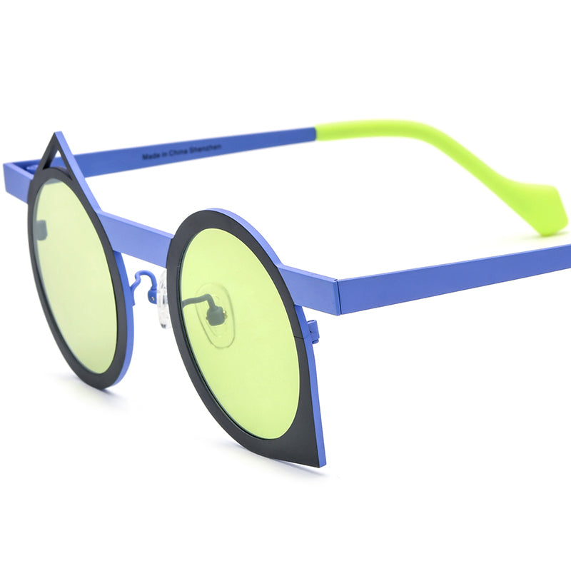 Colourful Titanium Irregular Polarised Sunglasses Retro - Black Blue Frame Green Lens - MCROONS