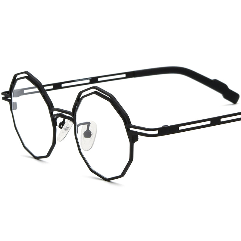 Titanium Polygon Optical Glasses Frame Print Design - Black - MCROONS
