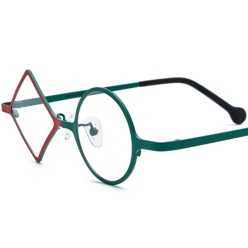 Geometric Titanium Optical Glasses Designer - Red Green - MCROONS