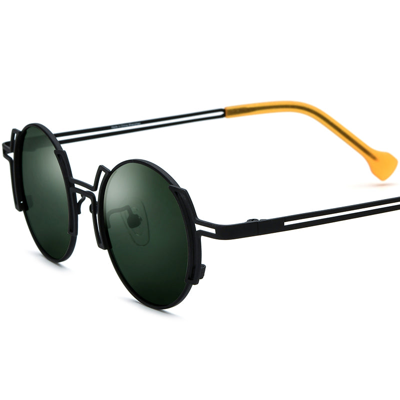 Two-Tone Titanium Round Polarised Sunglasses - Black - MCROONS
