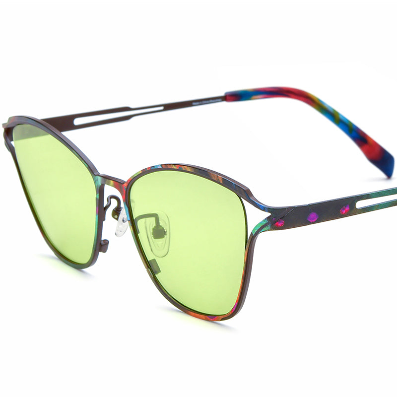 Colorful Titanium Cat Eye Sunglasses - Dark Brown - MCROONS