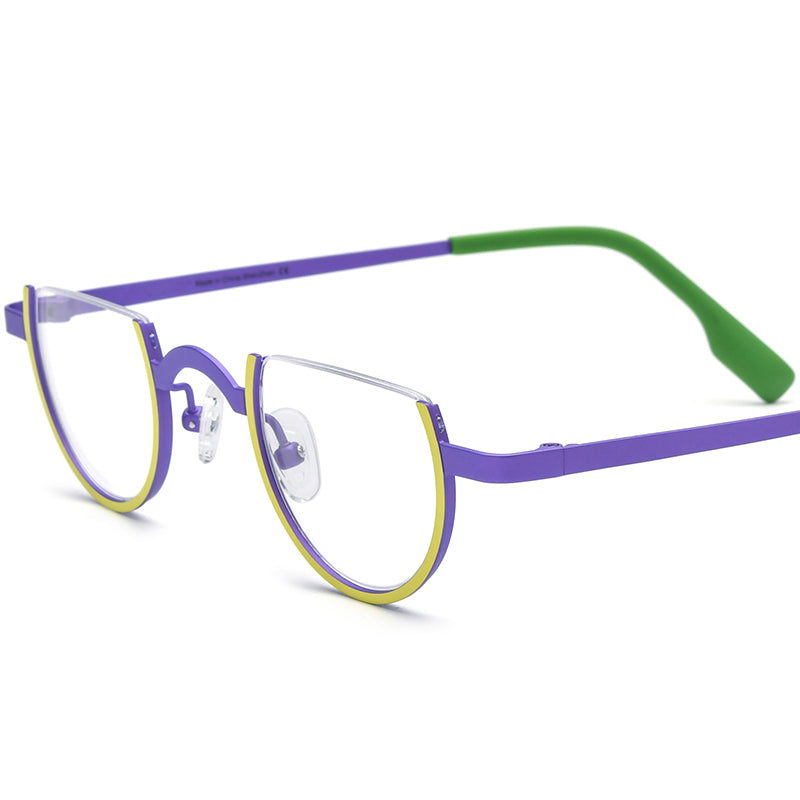 Titanium Round Optical Glasses Frame Semi-Rimless - Matte Yellow Purple - MCROONS