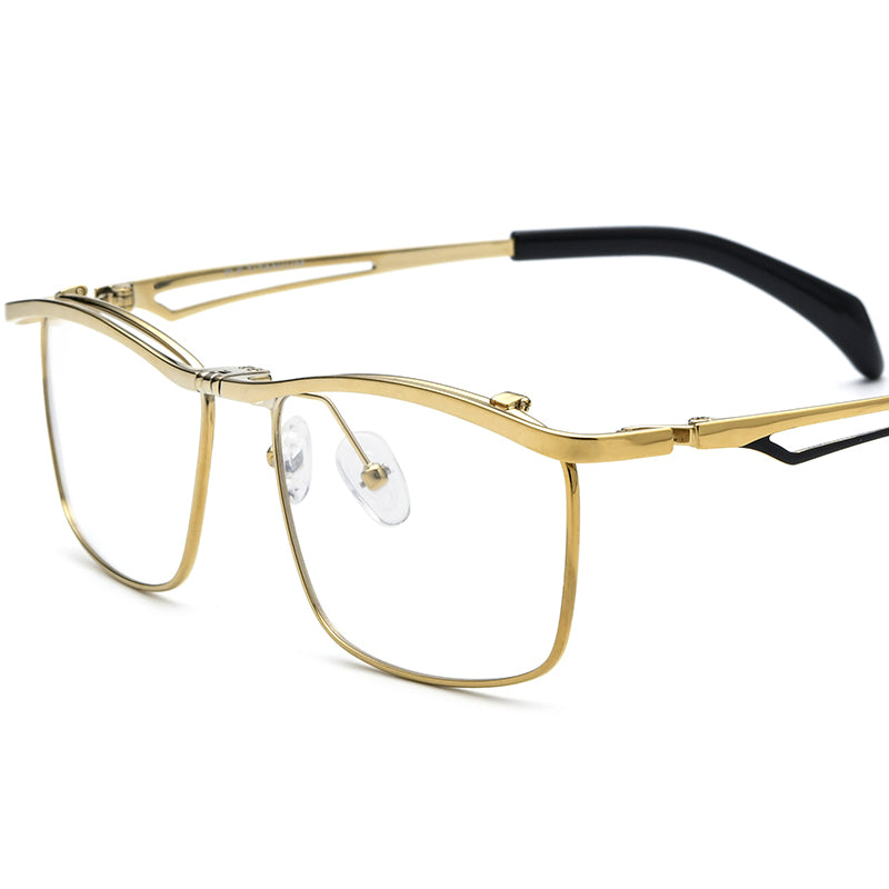 Flip-Up Titanium Square Optical Glasses - Gold - MCROONS