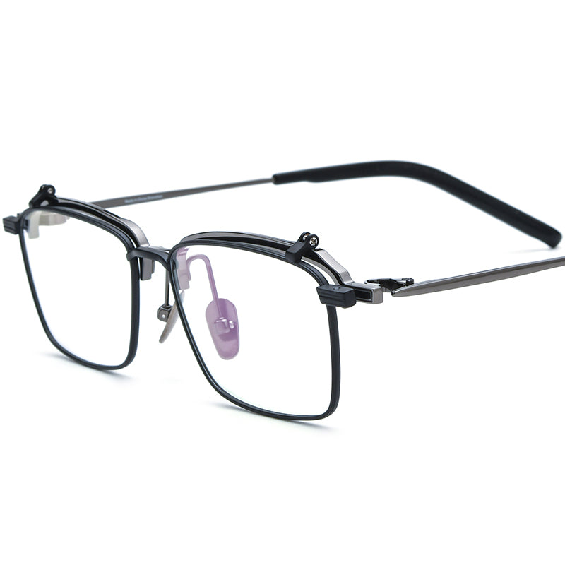 Flip-Up Square Titanium Optical Glasses Frame - Black Gray - MCROONS