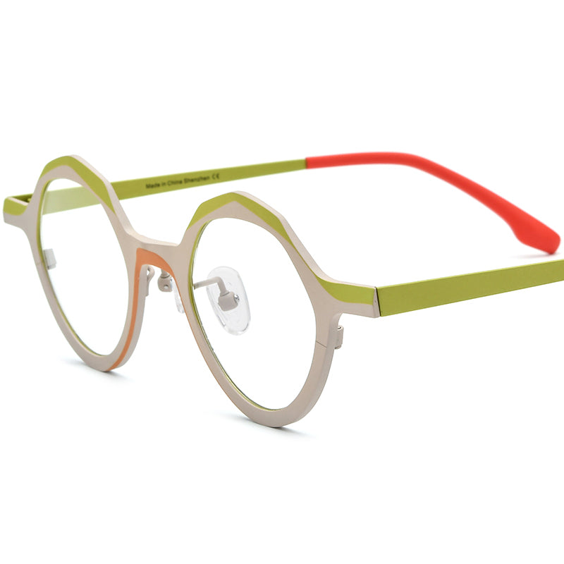 Colourful Titanium Octagon Optical Glasses Frame Vintage - MCROONS - Matte White Frame